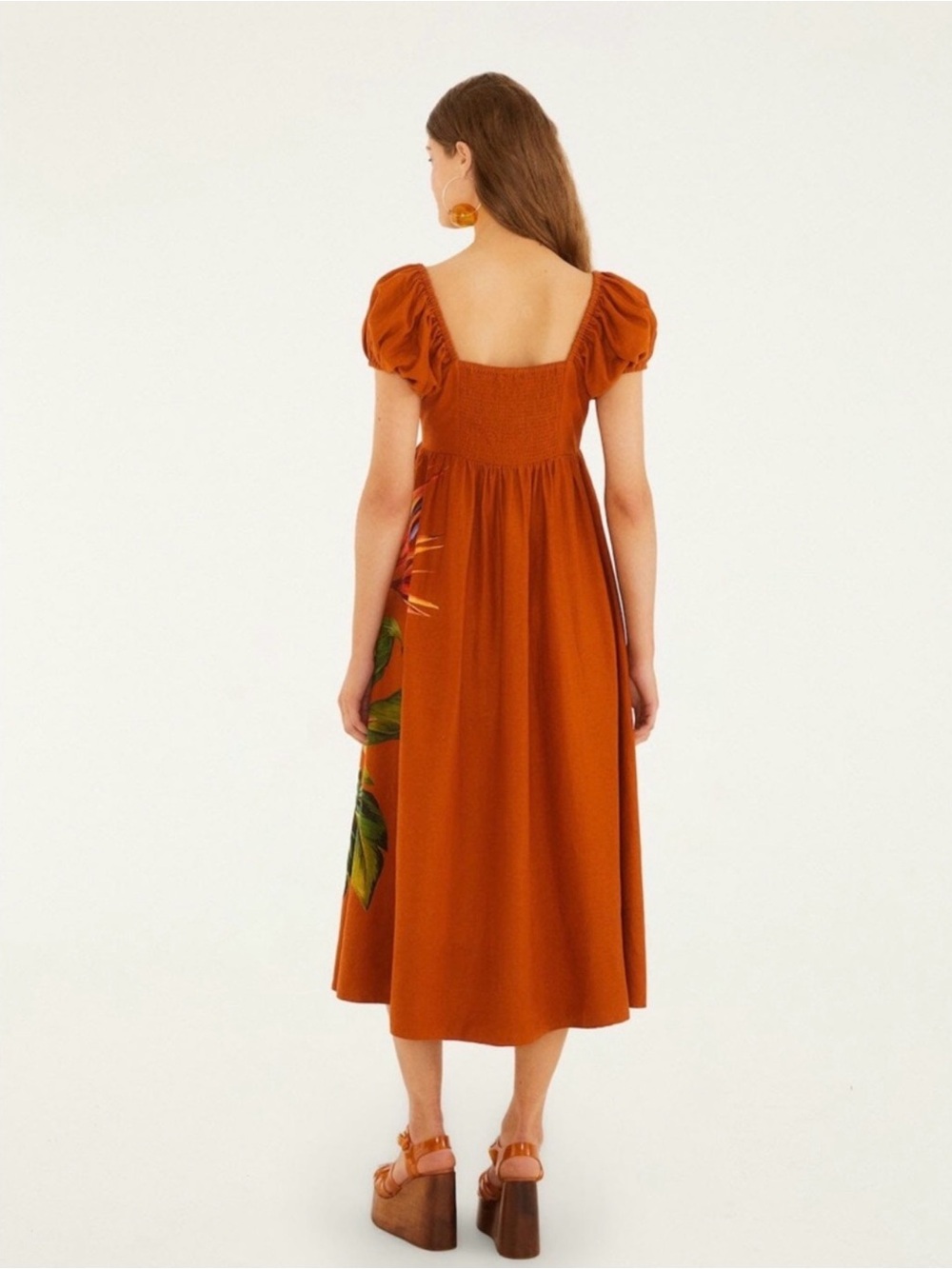 FARM Rio Rust Floral Square-Neck Midi Dress - Picture 3 of 9
